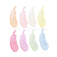 Transparent Acrylic Pendant, Glitter Beads, Glow in the Dark, Feather, Mixed Color, 45x15.5x7mm, Hole: 2.8mm, about 224pcs/500g(MACR-D024-38)