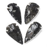 Rough Raw Natural Black Obsidian Beads, No Hole/Undrilled, Hammered Arrowhead, 60~63x29~34x8~12mm(G-H254-17)