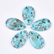 Assembled Synthetic Imperial Jasper and Turquoise Pendants, Dyed, teardrop, Cyan, 48x30~30.5x7mm, Hole: 1.4mm(G-S329-077A)