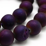 Electroplated Natural Agate Round Bead Strands, Grade A, Purple Plated, 8mm, Hole: 1mm, about 46pcs/strand, 14.9 inch(G-M171-8mm-08)