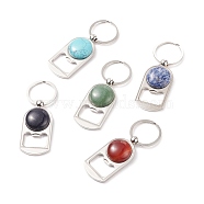 Zinc Alloy Bottle Openers, Beer Opener Keychain, with Natural Gemstone Cabochons & Paper Box Package, 90mm(KEYC-JKC00335)