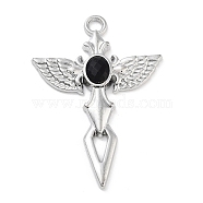 Cross Alloy Rhinestone Pendants, Antique Silver, Jet, 57.5x36x5mm, Hole: 3.5mm(FIND-U006-15P-02)