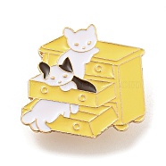 Cartoon Style Cat Enamel Pins, Light Gold Alloy Badge for Women, Drawer, 30x32x1.5mm(JEWB-Q035-02B)