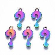 Ion Plating(IP) 201 Stainless Steel Charms, Cadmium Free & Nickel Free & Lead Free, Question Mark, Rainbow Color, 14x7x1mm, Hole: 1.2mm(STAS-S119-137)