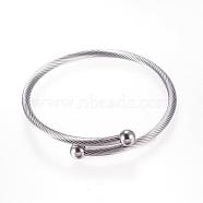 304 Stainless Steel Bangles, Torque Bangles, Stainless Steel Color, 50mm(2 inch)(BJEW-D431-01)