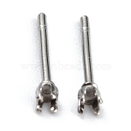 304 Stainless Steel Stud Earring Settings, Prong Earring Settings, Flat Round, Stainless Steel Color, Fit for 2mm Rhinestone, 2mm, Pin: 0.8mm(X-STAS-B004-05P-E)