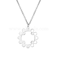 Stainless Steel Pendant Necklaces, Hollow Gear, Stainless Steel Color, 17.72 inch(45cm)(KE9044-1)
