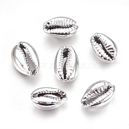 Electroplated Shell Beads, Cowrie Shells, Platinum, 15~20x10~12x5~6mm, Hole: 12~14x2~3mm(BSHE-O017-13P)