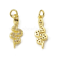 Brass Micro Pave Cubic Zirconia Pendants, with Jump Ring, Snake Charm, Golden, 22x17.5x2mm, Hole: 3mm(KK-E068-VB312)