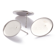 304 Stainless Steel Stud Earring Settings, Milled Edge Bezel Cups, Flat Round, Stainless Steel Color, 19x14x2mm, Tray: 18x13mm, Pin: 0.8mm(STAS-J032-19)