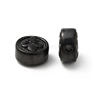 304 Stainless Steel Beads, Flat Round with Fleur De Lis, Electrophoresis Black, 10x6mm, Hole: 1.6mm(STAS-C055-01EB)