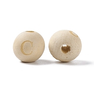 (Defective Closeout Sale: Spottiness and Grained), Unfinished Natural Wood European Beads, Large Hole Beads, Laser Engraved Pattern, Round with Ramdon Number/Letter, Bisque, 15.5x14.5mm, Hole: 4.5mm(WOOD-XCP0001-59)