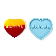 DIY Pendant Silicone Molds, Resin Casting Molds, For UV Resin, Epoxy Resin Jewelry Making, Valentine's Day Theme, Heart with Word BE MINE, Deep Sky Blue, 63x70x7mm, Hole: 3mm(DIY-C009-03M)