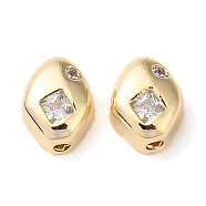 Real 18K Gold Plated Brass Beads, with Glass, Rhombus, Clear, 9x7x4.5mm, Hole: 1.2mm(KK-F862-18G-01)