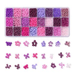 Purple Series 600G 24 Colors Glass Seed Beads, Round, Mixed Color, 6/0, 4~5x2.5~4.5mm, Hole: 1.2~1.5mm, 25g/color(SEED-JP0008-06-4mm)