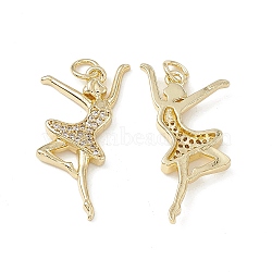 Brass Micro Pave Cubic Zirconia Pendants, with Jump Ring, Ballet Dancer Charm, Real 18K Gold Plated, 28.5x15x3mm, Hole: 3.4mm(KK-E068-VB139)