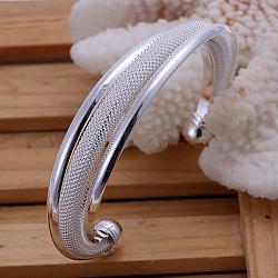 Trendy Brass Cuff Bangles For Women, Silver Color Plated, 65mm(BJEW-BB12228)