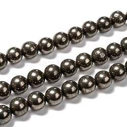 Natural Pyrite Beads Strands, Round, 8mm, Hole: 1mm, about 50pcs/strand, 15.74 inch(G-L031-8mm-01)
