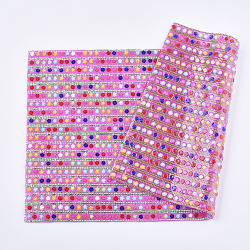 Glitter Hotfix Glass Rhinestone, Iron on Patches, with Flower Resin and Mini Beads, for Trimming Cloth Bags and Shoes, Hot Pink, 40x24cm(RB-T012-18B)