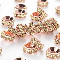 Brass Rhinestone Spacer Beads, Grade A, Rondelle, Jonquil, 9x4mm(RB-A020-9mm-13RG)