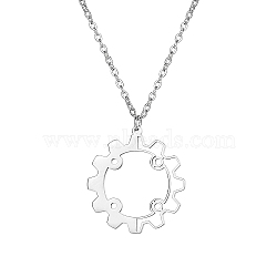 Stainless Steel Pendant Necklaces, Hollow Gear, Stainless Steel Color, 17.72 inch(45cm)(KE9044-1)