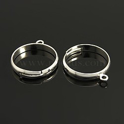 Brass Loop Ring Bases, Adjustable, Lead Free and Cadmium Free, Ring Components, Silver Color Plated, 1Size: about 19mm in diameter, 17mm inner diameter, 1mm thick, Loop: about 2mm(EC159-S)