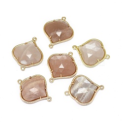 Natural Sunstone Links connectors, with Golden Tone Brass Findings, Faceted, 26x21.5x5.5mm, Hole: 1.5~1.6mm(G-L514-018D)