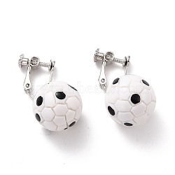 Round Football Dangle Clip-on Earrings for Women, Sport Ball Drop Earrings for Non Piercing, Platinum, White, 35mm, Pin: 1.5mm(EJEW-Z015-09)