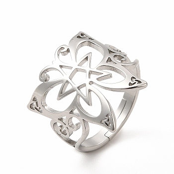 304 Stainless Steel Butterfly with Star Adjustable Ring for Women, Stainless Steel Color, US Size 6 1/4(16.7mm)