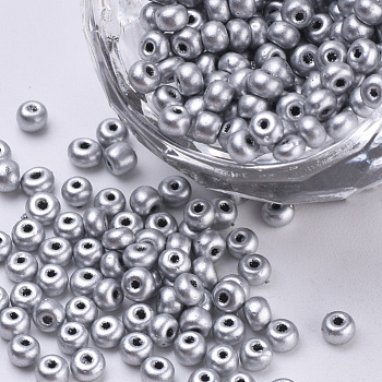 Baking Paint Glass Seed Beads, Round, Silver, 3x1.5~3mm, Hole: 1mm, about 10000pcs/bag, about 450g/bag