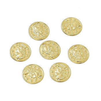 Rack Plating Brass Charms, Long-Lasting Plated, Cadmium Free & Nickel Free & Lead Free, Flat Round with Woman & Star Charm, Real 18K Gold Plated, 10x0.7mm, Hole: 0.8mm
