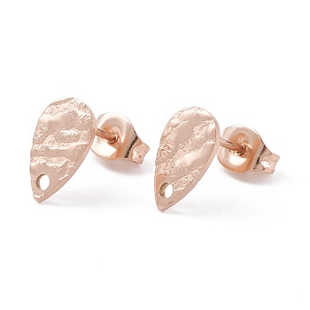 Ion Plating(IP) 304 Stainless Steel Stud Earring Findings, Textured Teardrop, Rose Gold, 10x6mm, Pin: 0.7mm