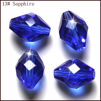 Imitation Austrian Crystal Beads, Grade AAA, Faceted, Bicone, Blue, 10x13mm, Hole: 0.9~1mm