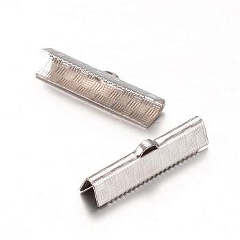 304 Stainless Steel Ribbon Crimp Ends, Stainless Steel Color, 5.5x25mm, Hole: 1x2.5mm