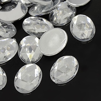 Imitation Taiwan Acrylic Rhinestone Cabochons, Faceted, Flat Back Oval, Clear, 18x13x4mm, about 500pcs/bag