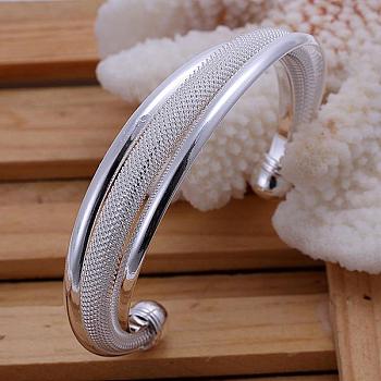 Trendy Brass Cuff Bangles For Women, Silver Color Plated, 65mm