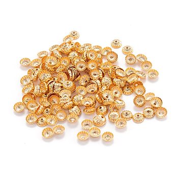 Brass Bead Caps, Long-Lasting Plated, Apetalous, Real 18K Gold Plated, 5x2mm, Hole: 0.8mm