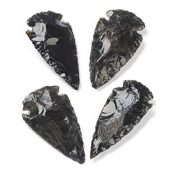 Rough Raw Natural Black Obsidian Beads, No Hole/Undrilled, Hammered Arrowhead, 60~63x29~34x8~12mm