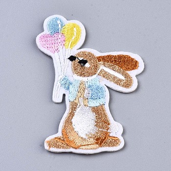 Rabbit Appliques, Computerized Embroidery Cloth Iron on/Sew on Patches, Costume Accessories, Colorful, 70.5x49.5x1.5mm