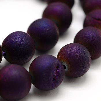 Electroplated Natural Agate Round Bead Strands, Grade A, Purple Plated, 8mm, Hole: 1mm, about 46pcs/strand, 14.9 inch