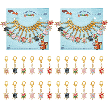 Printed Tortoise Stitch Markers, Alloy Enamel Crochet Lobster Clasp Charms, Locking Stitch Marker with Wine Glass Charm Ring, Mixed Color, 4.2cm, 6 colors, 2pcs/color, 12pcs/set