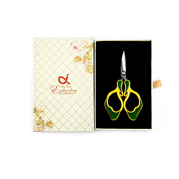 Stainless Steel Scissors, Embroidery Scissors, Sewing Scissors, with Zinc Alloy Enamel Handle, Green, 140x90x20mm