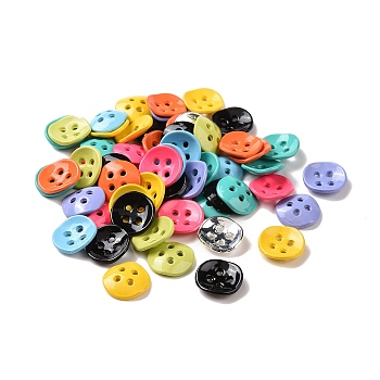 Spray painted Alloy Buttons, 4-Hole, Flat Round, Mixed Color, 14x14x3.5mm, Hole: 1.3mm