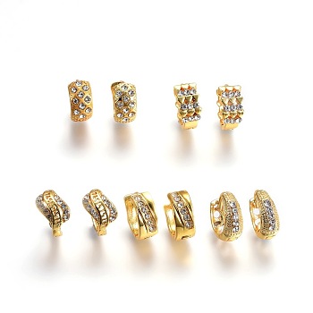 304 Stainless Steel Hoop Earrings, with Rhinestone, Golden, 12.2~13.8x5.5~7mm, Pin: 0.8~1mm