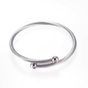 304 Stainless Steel Bangles, Torque Bangles, Stainless Steel Color, 50mm(2 inch)