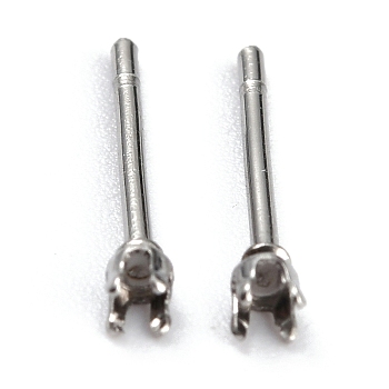 304 Stainless Steel Stud Earring Settings, Prong Earring Settings, Flat Round, Stainless Steel Color, Fit for 2mm Rhinestone, 2mm, Pin: 0.8mm