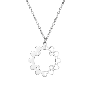 Stainless Steel Pendant Necklaces, Hollow Gear, Stainless Steel Color, 17.72 inch(45cm)