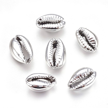 Electroplated Shell Beads, Cowrie Shells, Platinum, 15~20x10~12x5~6mm, Hole: 12~14x2~3mm