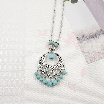 Yunnan Ethnic Style Miao Silver Pave Turquoise Pendant Necklaces Tibetan Nepalese Jewelry, Turquoise