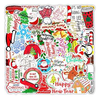 Christmas Waterproof PVC Plastic Sticker Labels, Self-adhesion, for Suitcase, Skateboard, Refrigerator, Helmet, Mobile Phone Shell, Christmas Themed Pattern, Mixed Color, 50~80mm, 50pcs/set